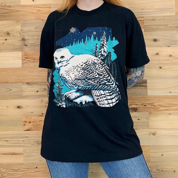 80's Vintage Snowy Owl Nature Tee Shirt T-Shirt