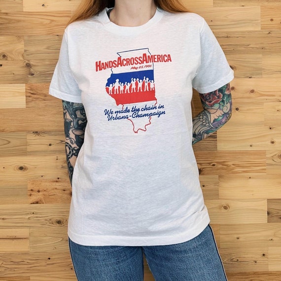 Vintage 1986 Hands Across America Soft Thin White Tee Shirt T-Shirt