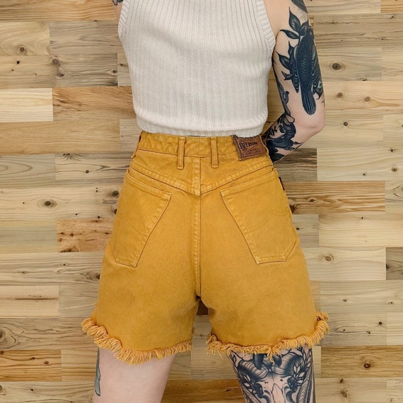 90's Vintage Mustard Yellow Denim Cut Off Jean Shorts / Size 27