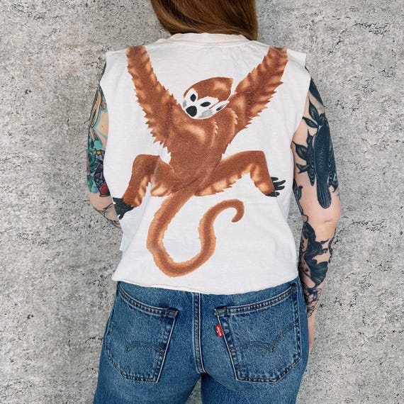Vintage Cropped Monkey Sleeveless Tee Shirt Crop Top