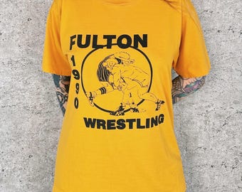 Vintage Fulton Wrestling 1990 Graphic Tee Shirt T-Shirt