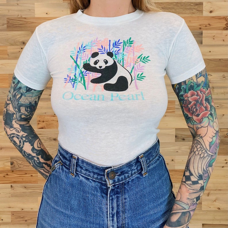 Vintage 80's Soft Thin Retro Panda Bear Baby Tee Shirt T-Shirt image 1