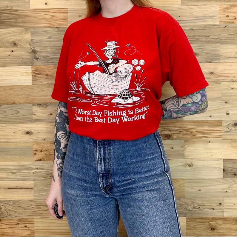 80's Vintage Funny The Worst Day Fishing Is Better Than The Best Day Working Tee Shirt T-Shirt image 2