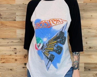 Vintage Boston Rock Band Tee Shirt - 1986 Third Stage Tour Soft Thin Raglan T-Shirt