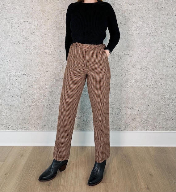 Vintage Houndstooth Print Wool Knit High Rise Trousers Pants / Size 24 XS Petite