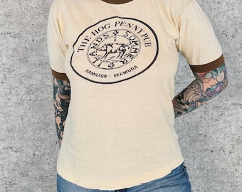 60's True Vintage The Hog Penny Pub Bermuda Ringer Tee Shirt T-Shirt