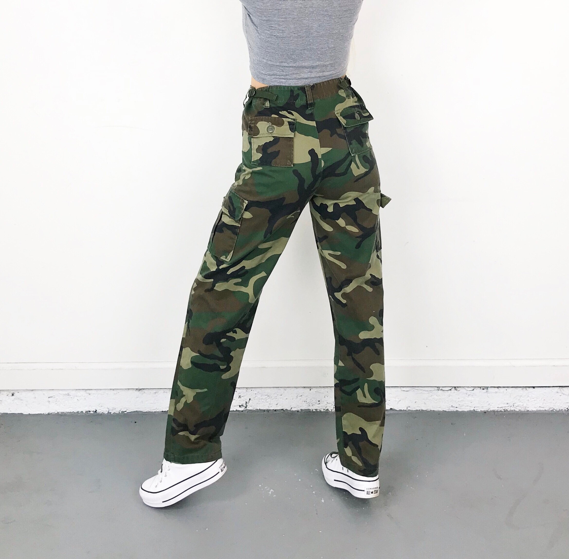 high waisted camo cargo pants