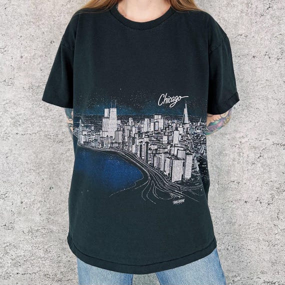 Chicago Cityscape Wrap Around Print Vintage San Segal Tee Shirt T-Shirt