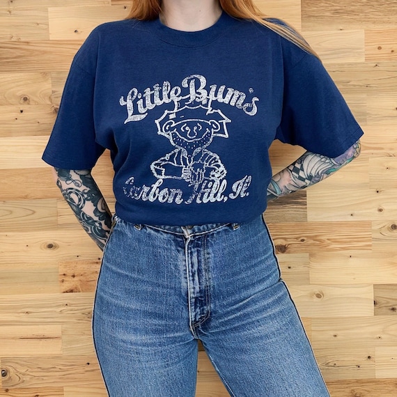 Vintage Little Bum's Carbon Hill Illinois Faded Worn Tee Shirt T-Shirt