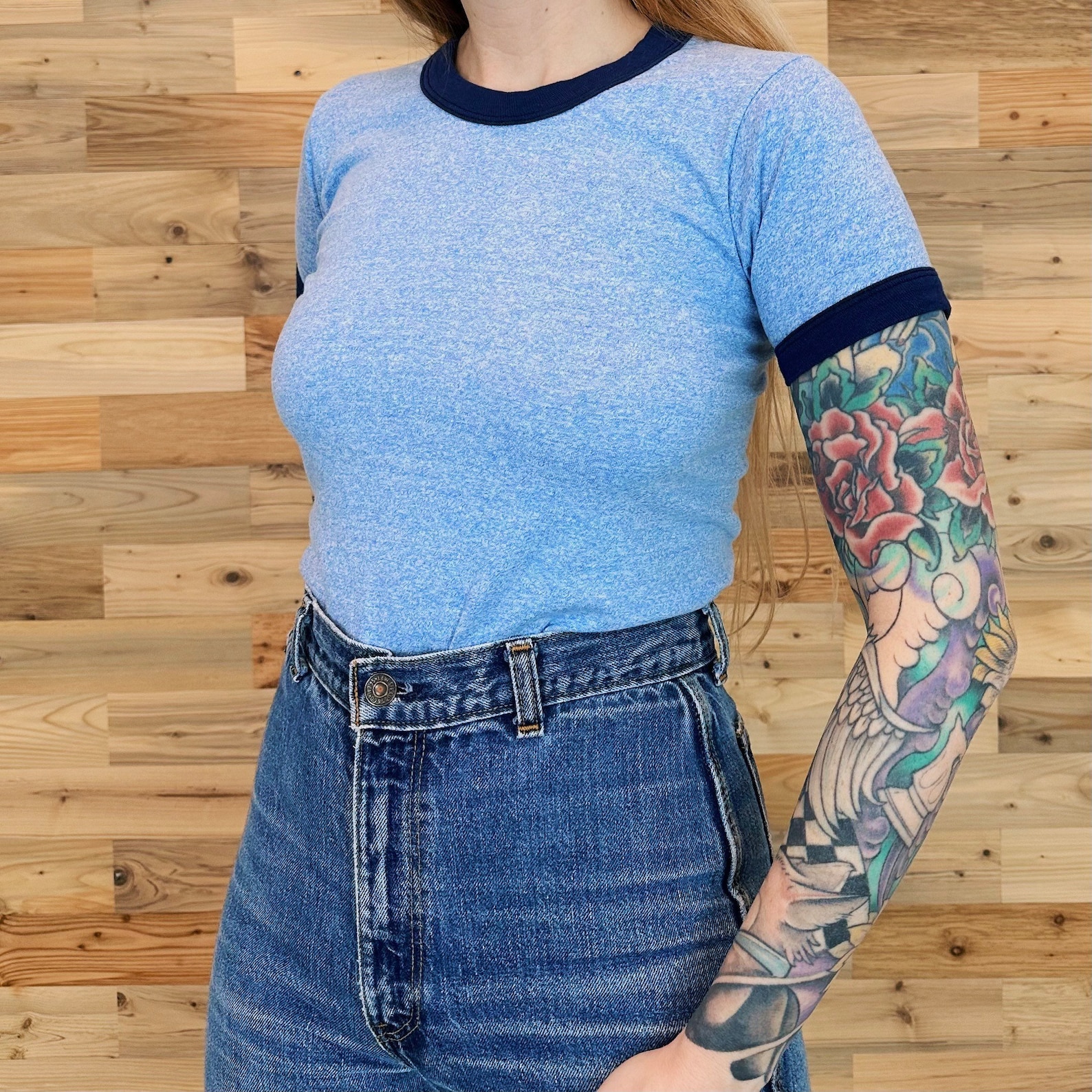 80s Vintage Sky Blue Ringer T-shirt: Women's XXS-XS Baby Tee (youth Tag ...