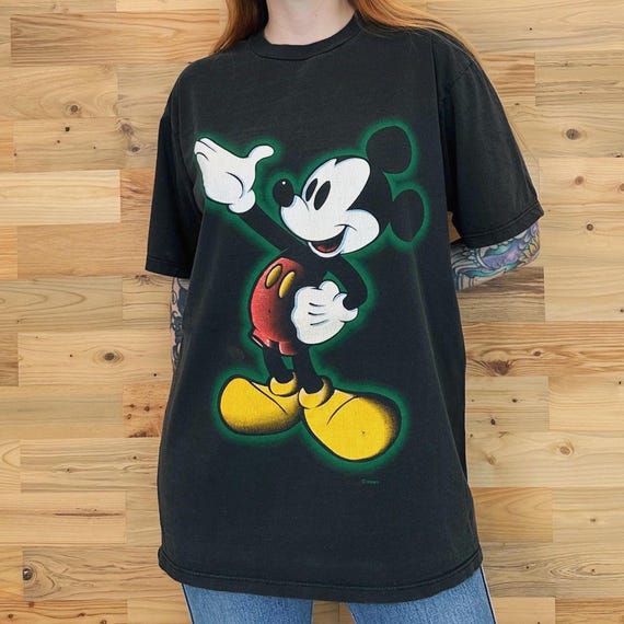 90's Mickey Mouse Vintage Disney Faded Black Tee Shirt T-Shirt
