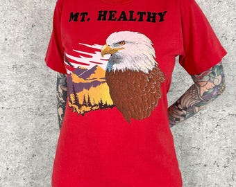 80's Mount Healthy Ohio Eagle Nature Vintage Travel Tee Shirt T-Shirt