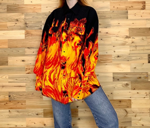 Wrangler Vintage Western Flames and Bulls Rodeo Shirt