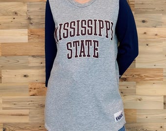 Vintage Mississippi State University Bulldogs Baseball-Style T Shirt Tee Shirt Top