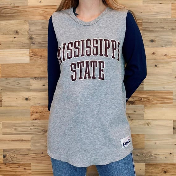 Vintage Mississippi State University Bulldogs Baseball-Style T Shirt Tee Shirt Top