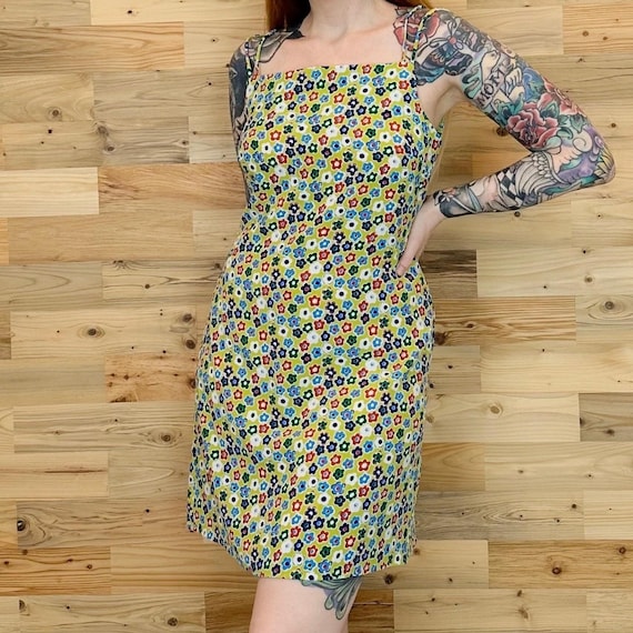 90's Vintage Summer Floral Print Mini Dress