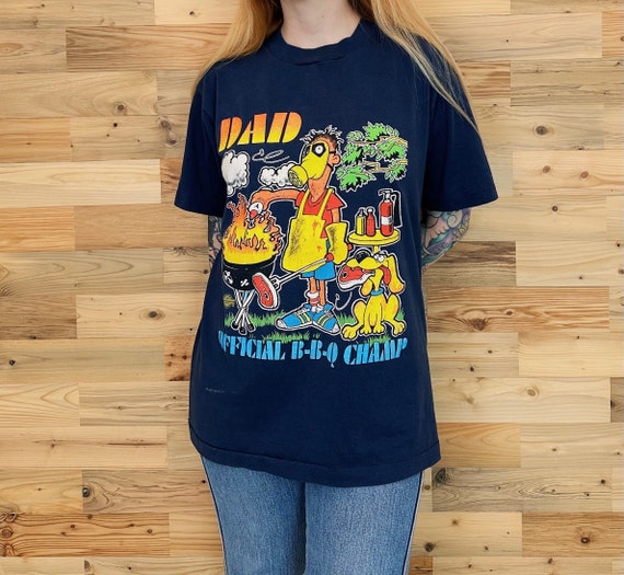 Vintage 90's Funny Dad Official B-B-Q Champ Tee Shirt T-Shirt