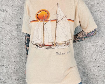 70's Soft Light Mackinac Island Vintage Travel Destination Tee Shirt T-Shirt