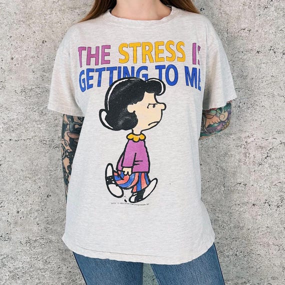 90's Peanuts Lucy The Stress Is Getting To Me Worn Distressed Vintage Tee Shirt T-Shirt
