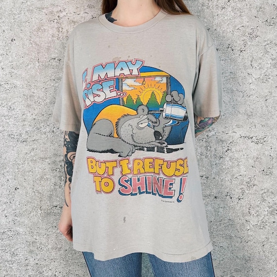 80s Graphic Tee: Funny Slogan, Thrashed Vintage T-Shirt