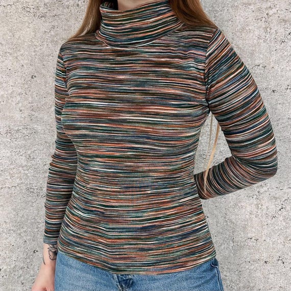 60's Vintage Space Dye Knit Turtleneck Shirt Top