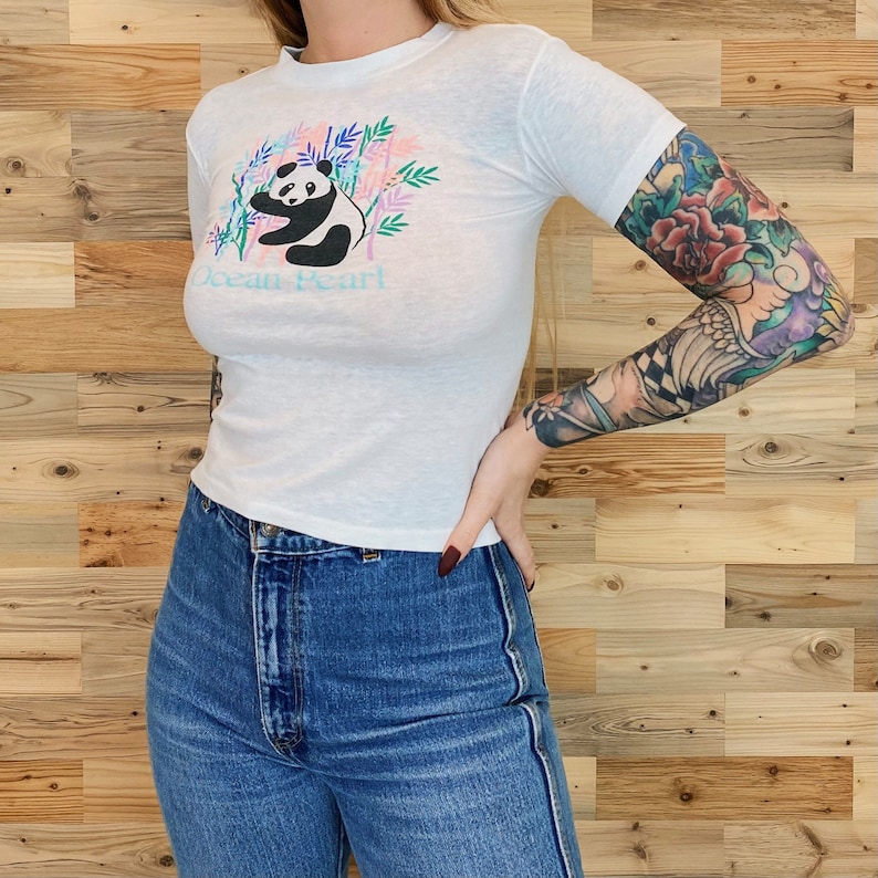Vintage 80's Soft Thin Retro Panda Bear Baby Tee Shirt T-Shirt image 2