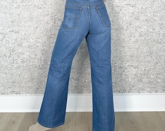 Vintage 1970's Levi's 521 Flared Blue Jeans, Size XS - S (W 29