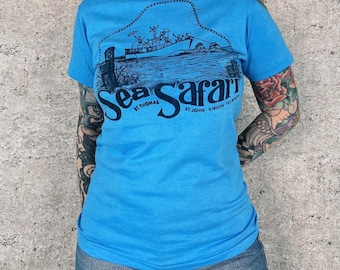 Camiseta vintage de los 80 con estampado de safari marítimo en las Islas Vírgenes.