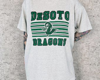 80's Soft Worn Vintage De Soto Dragons School Mascot Tee Shirt T-Shirt