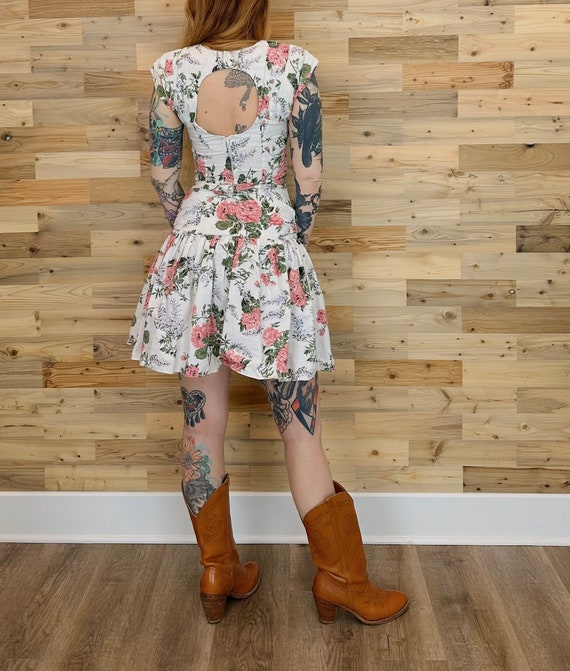 Vintage Floral Sweetheart Cut Mini Dress