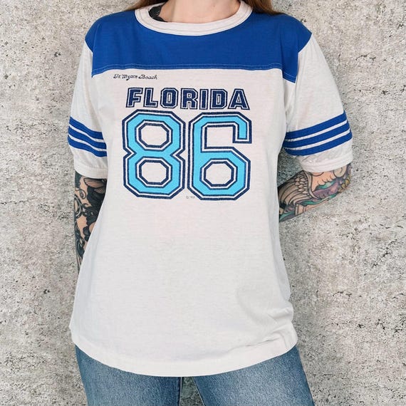 1986 Vintage Florida Ft. Myers Beach Jersey-Style Tee Shirt T-Shirt
