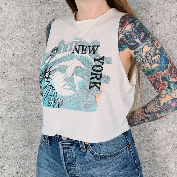 80's New York City Statue of Liberty Cropped Sleeveless Tee Shirt T-Shirt