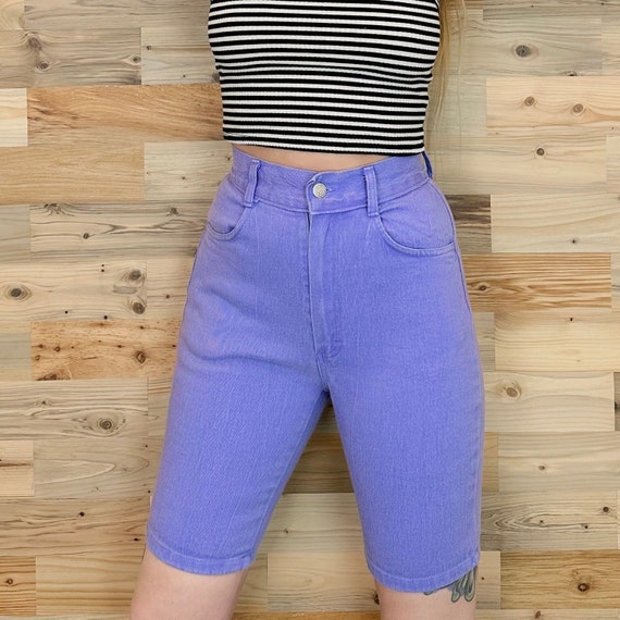 Vintage High Rise Stretch Lavender Denim Biker Short / Size XS