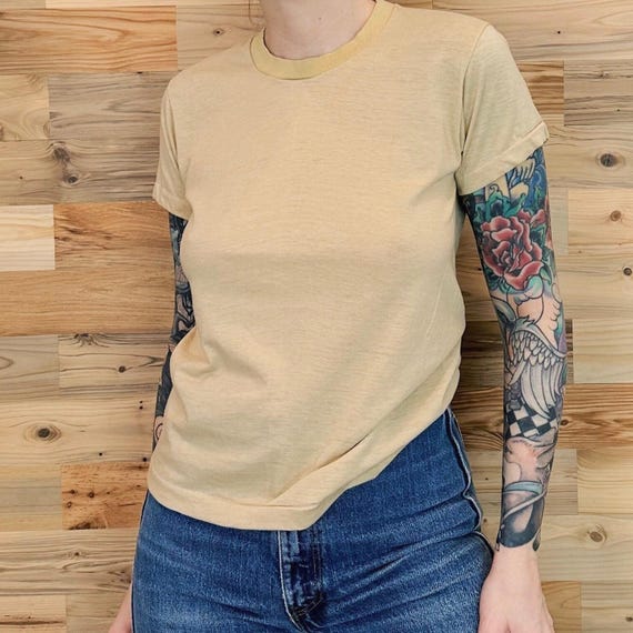 70's Vintage Softest Paper Thin Beige Baby Tee Shirt T-Shirt