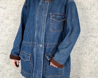 90's Vintage Denim and Corduroy Chore Coat Blue Jean Jacket