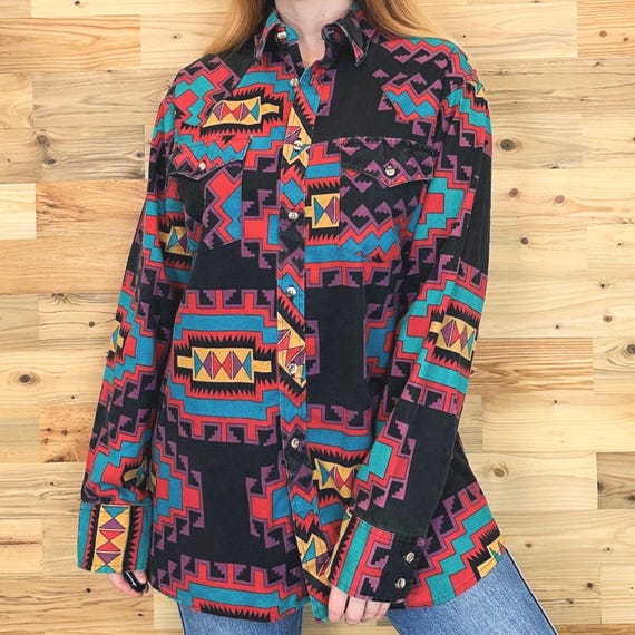 Western Rodeo Button Up Vintage Colorful Southwestern Cowboy Shirt