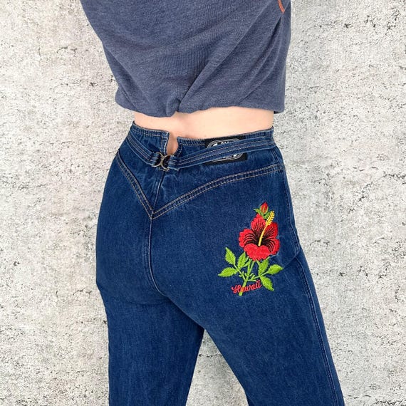 70's Rag City Blues Vintage Embroidered Jeans / Size 26