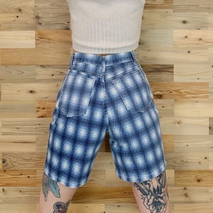 90's Plaid Print Long Jean Shorts / Size 25 image 2