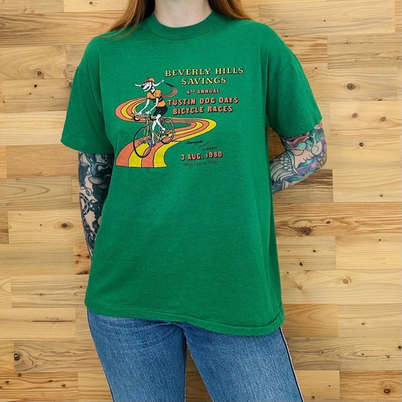 Soft Vintage 1980 Thin Beverly Hills Tustin Dog Days Bicycle Races Tee Shirt T-Shirt
