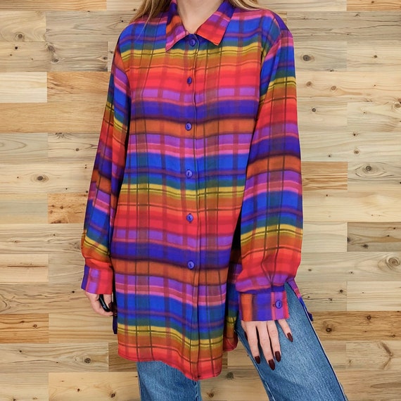 Light and Sheer Vintage Colorful Button Up Blouse Top