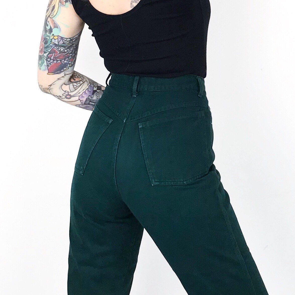 90's Forest Green High Waist Jeans / Size 25 26 Petite