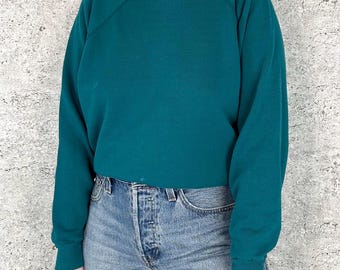 90's Soft Worn In Teal Green Pullover Raglan Sweatshirt