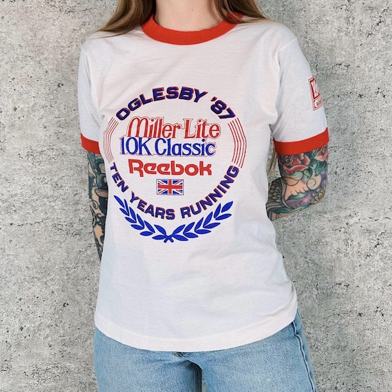 1987 Oglesby 10K Classic Miller Lite Reebok Vintage Ringer Tee Shirt T-Shirt