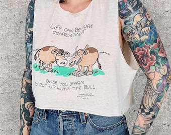 Camiseta sin mangas divertida con estampado de vaca de dibujos animados, estilo vintage de los 80, suave y fina como el papel.