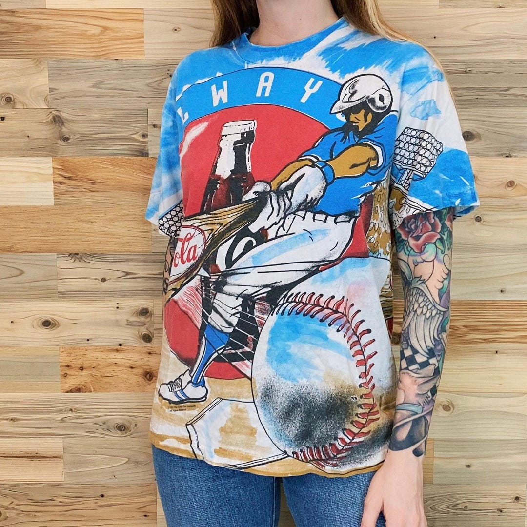 Coca-cola Vintage 90's All Over Print Coke Baseball Art Tee Shirt