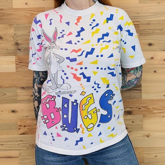 90's Bugs Bunny Vintage Looney Tunes All Over Print Tee Shirt T-Shirt
