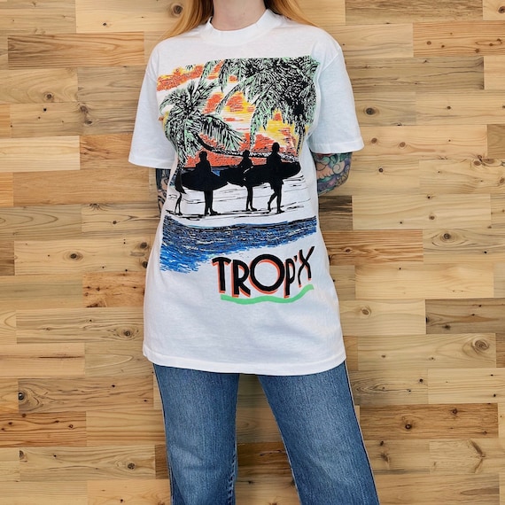 80's Vintage Trop'x Travel Vacation Novelty Print Tee Shirt T-Shirt