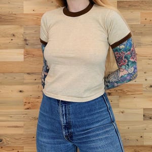 Camiseta vintage de manga corta con cuello redondo, suave y fina, de los años 70, para bebé, talla juvenil 10-12, para mujer (XXS-XS)