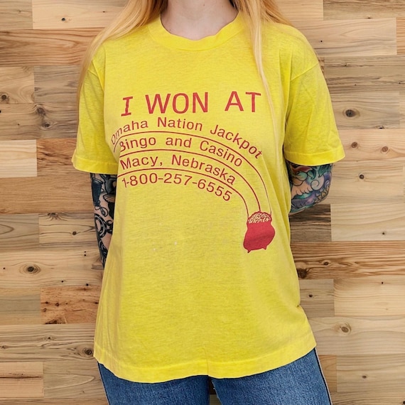 80's Vintage I Won At Omaha Nation Jackpot Bingo and Casino Paper Thin Tee Shirt T-Shirt