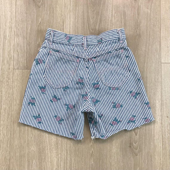 LEE Vintage Pinstriped Floral Cut Off Jean Shorts / Size 22 23 XXS